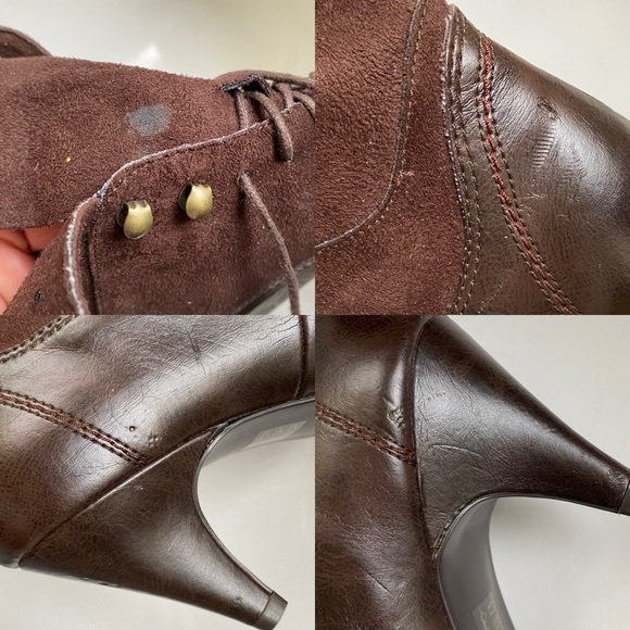 🍂 RED LEVEL BURGUNDY BROWN FAUX LEATHER SUEDE HEEL BOOTIES! - Picture 15 of 17